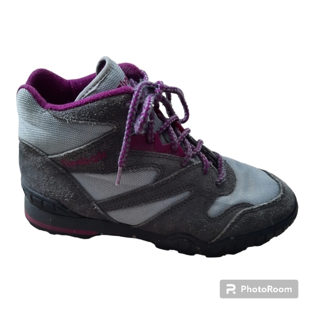 Vintage Reebok gray purple suede hiking high top boots shoes R303 KTS size 7.5